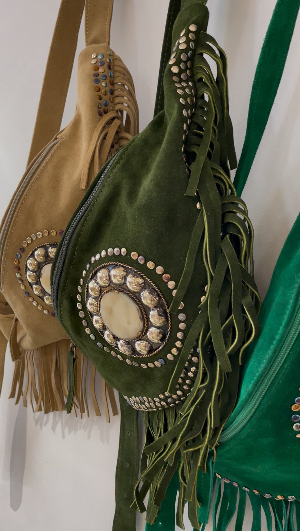 Sac bohème à franges kaki