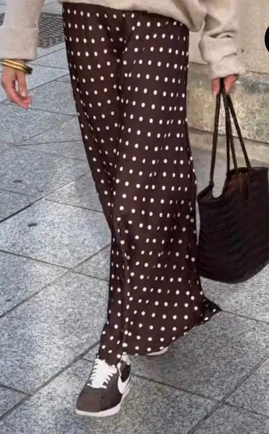 Jupe Longue Bohème “Sienna Pois” – Fluide & Taille Élastique