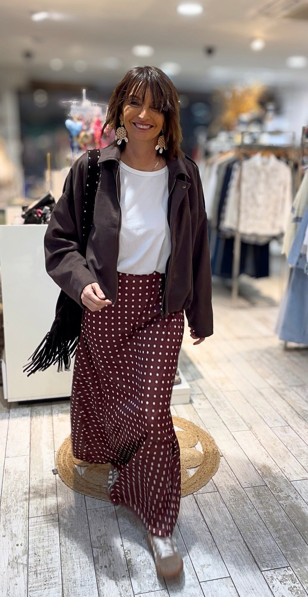 Jupe Longue Bohème “Sienna Pois” – Fluide & Taille Élastique