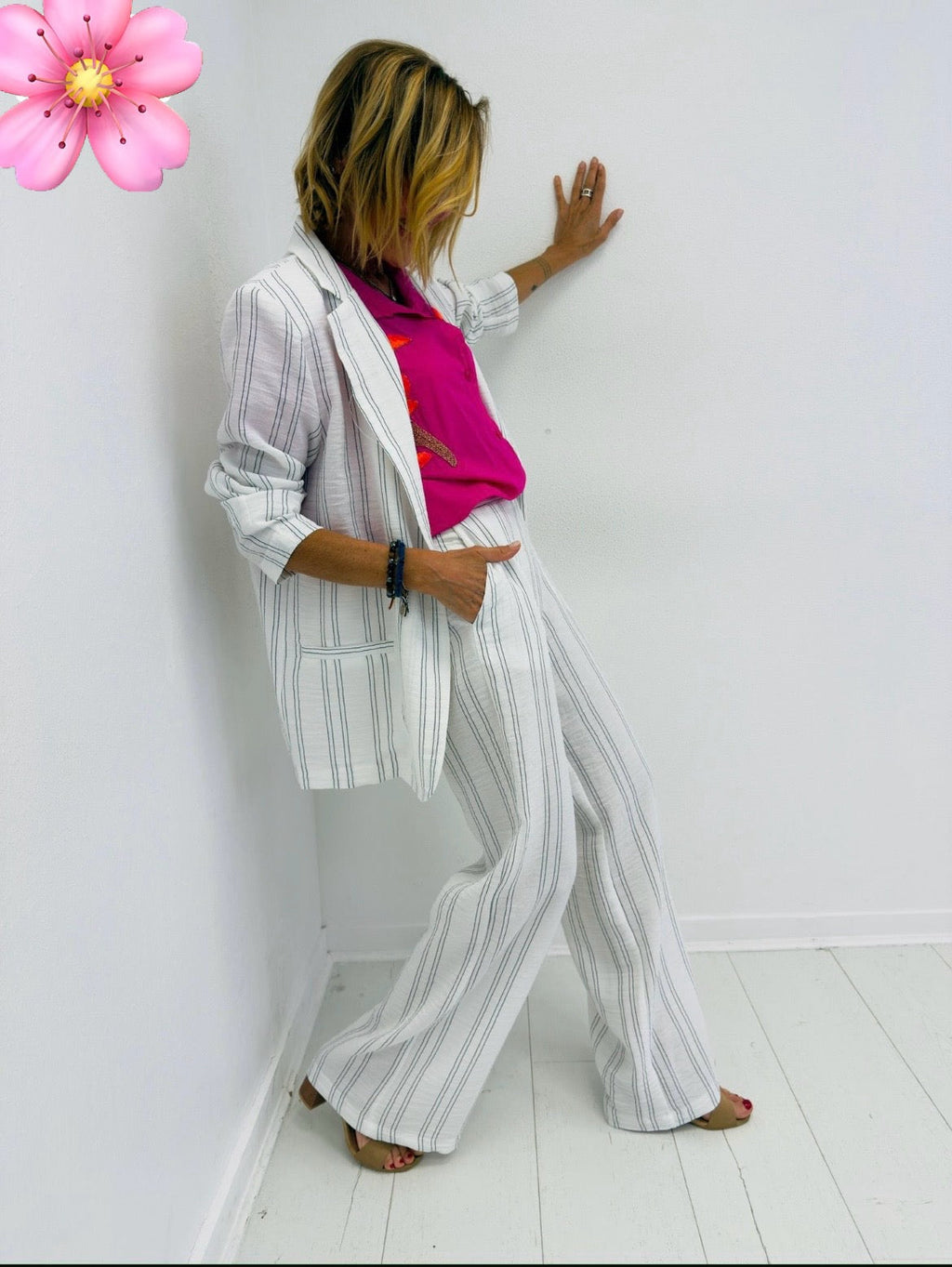 Pantalon LINA rayé noir et blanc