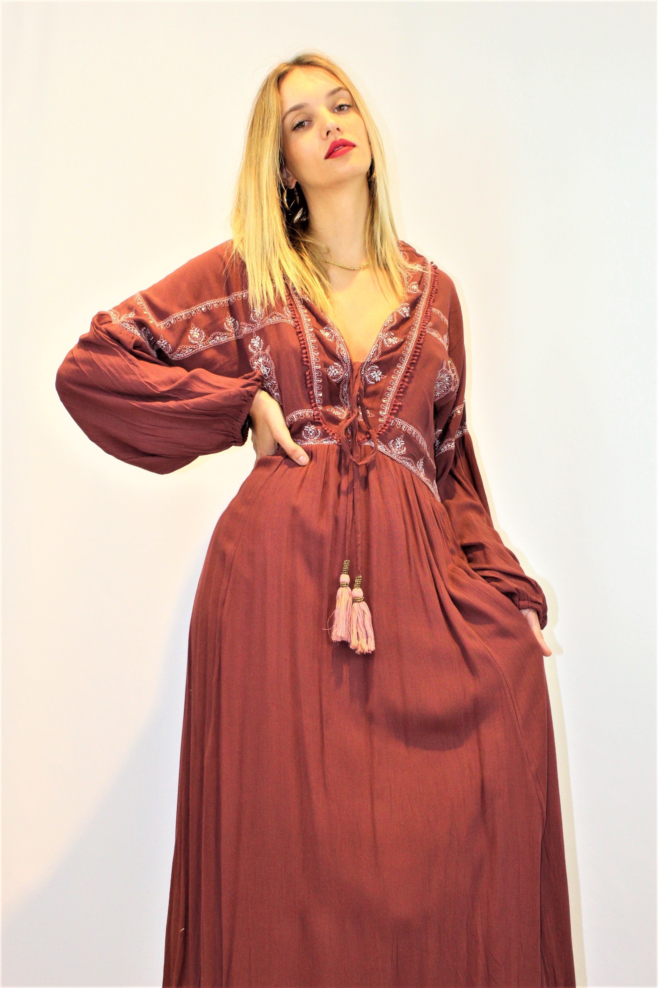 ROBE LONGUE BURGUNDI - NKN NEKANE